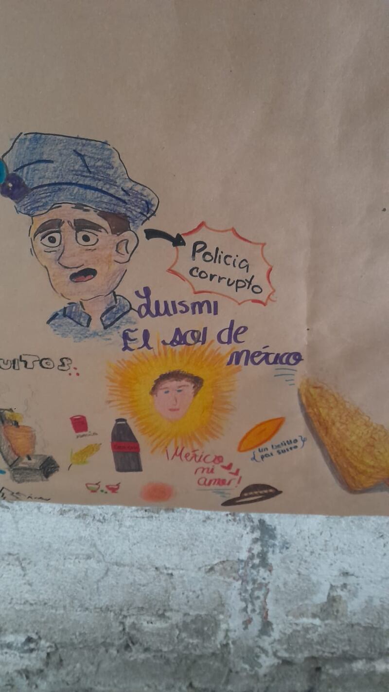 Periodico mural en albergue para migrantes.