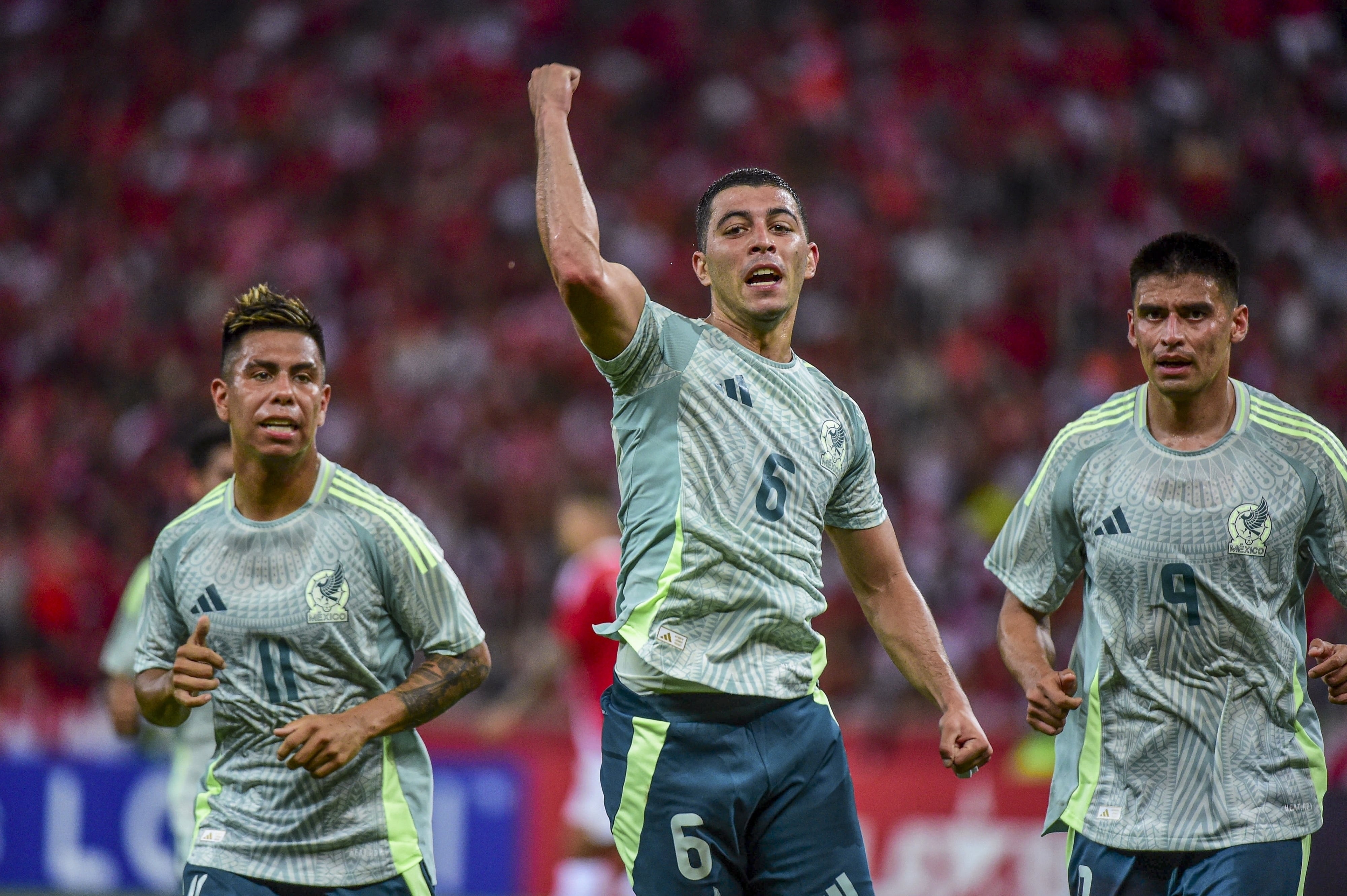 Erik Lira celebrates his goal 0-1 of Mexico during the international friendly football match between Sport Club Internacional and Mexico (Mexican National team) at the Beira-Rio Stadium in Porto Alegre, Brazil, on January 16, 2025.