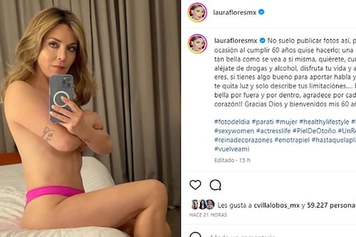 Laura Flores celebra sus 60 años deslumbrando con una foto topless en Instagram