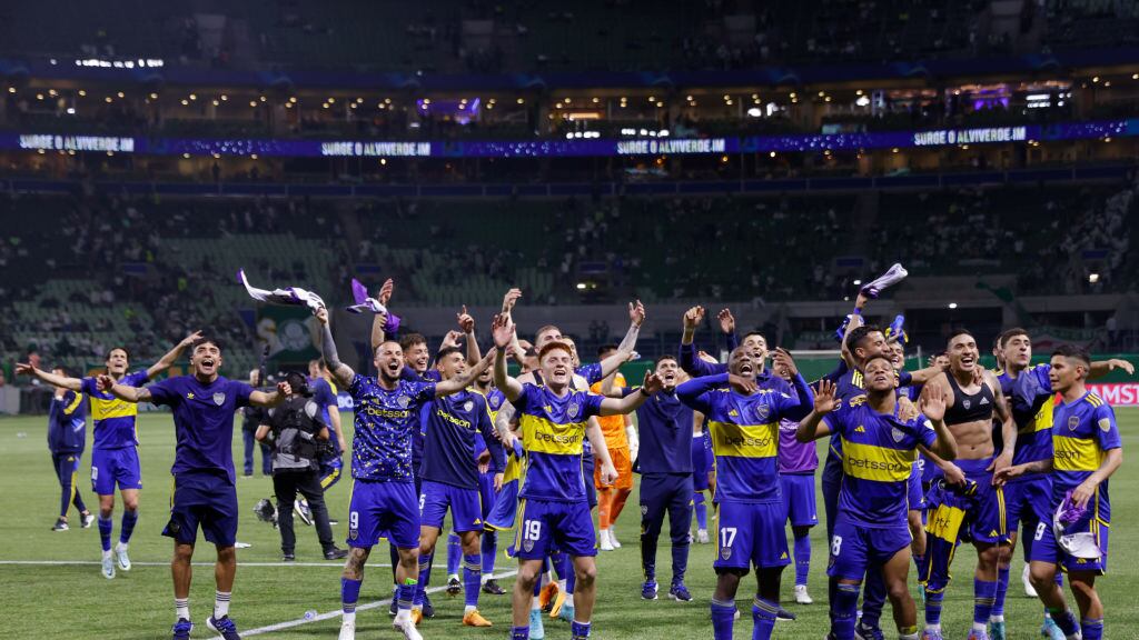 Boca Juniors festejando su pase a la final tras ganarle en penales al Palmeiras.