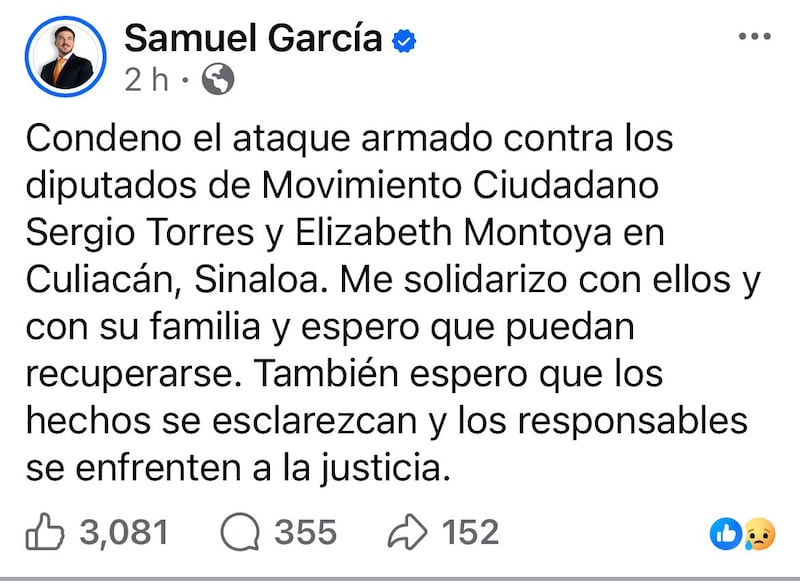 El gobernador compartió su rechazo a la violencia.