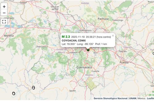 Microsismo de magnitud 2.3 sacude la alcaldía Coyoacán; sin reportes de daños