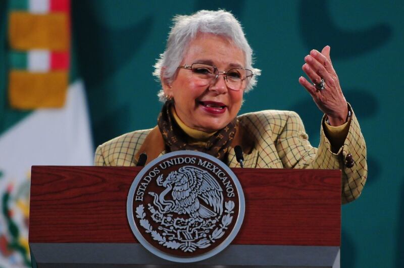 CIUDAD DE MÉXICO, 04FEBRERO2021.- Conferencia mañanera en Palacio Nacional encabezada por Olga Sánchez Cordero, secretaria de Gobernación y la acompaña Paulina Telléz, titular de la Unidad de Apoyo al Sistema de Justicia. FOTO: DANIEL AUGUSTO /CUARTOSCURO.COM