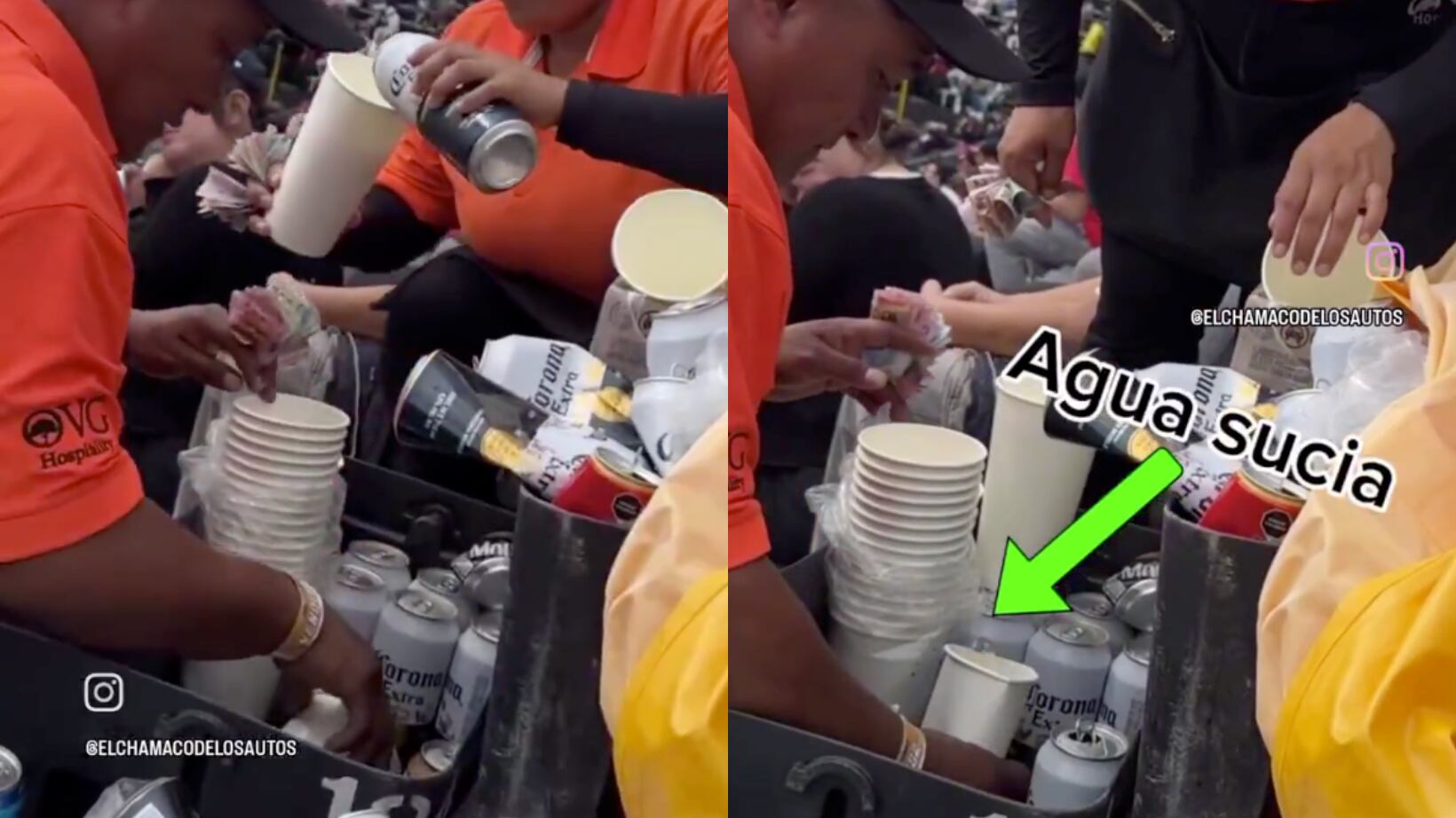 Vendedores de cerveza en la NASCAR fueron captados llenando vasos con agua sucia.