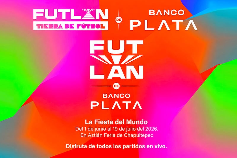 Imagen promocional de Futlán de Banco Plata, espacio ubicado en Aztlán Feria de Chapultepec que transmitirá partidos en vivo y ofrecerá experiencias para los aficionados al futbol durante la temporada 2026.