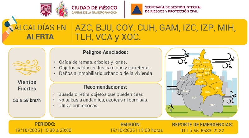 CDMX Alerta Amarilla por vientos