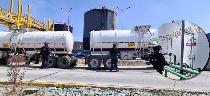Durante el cateo se aseguraron pipas y otros vehículos especiales para transportar hidrocarburos.