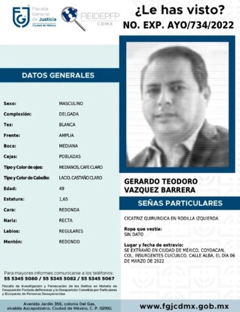 FIcha de desaparición de "El Gerry"