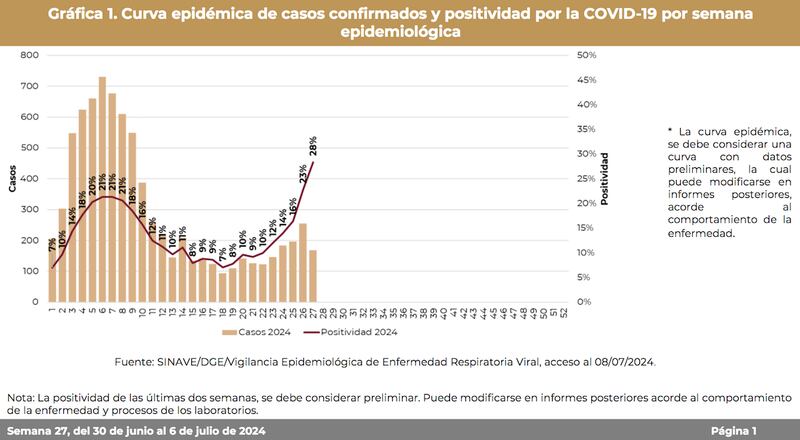 Curva epidémica del 2024 presentada por la Secretaría de Salud. (Especial)
