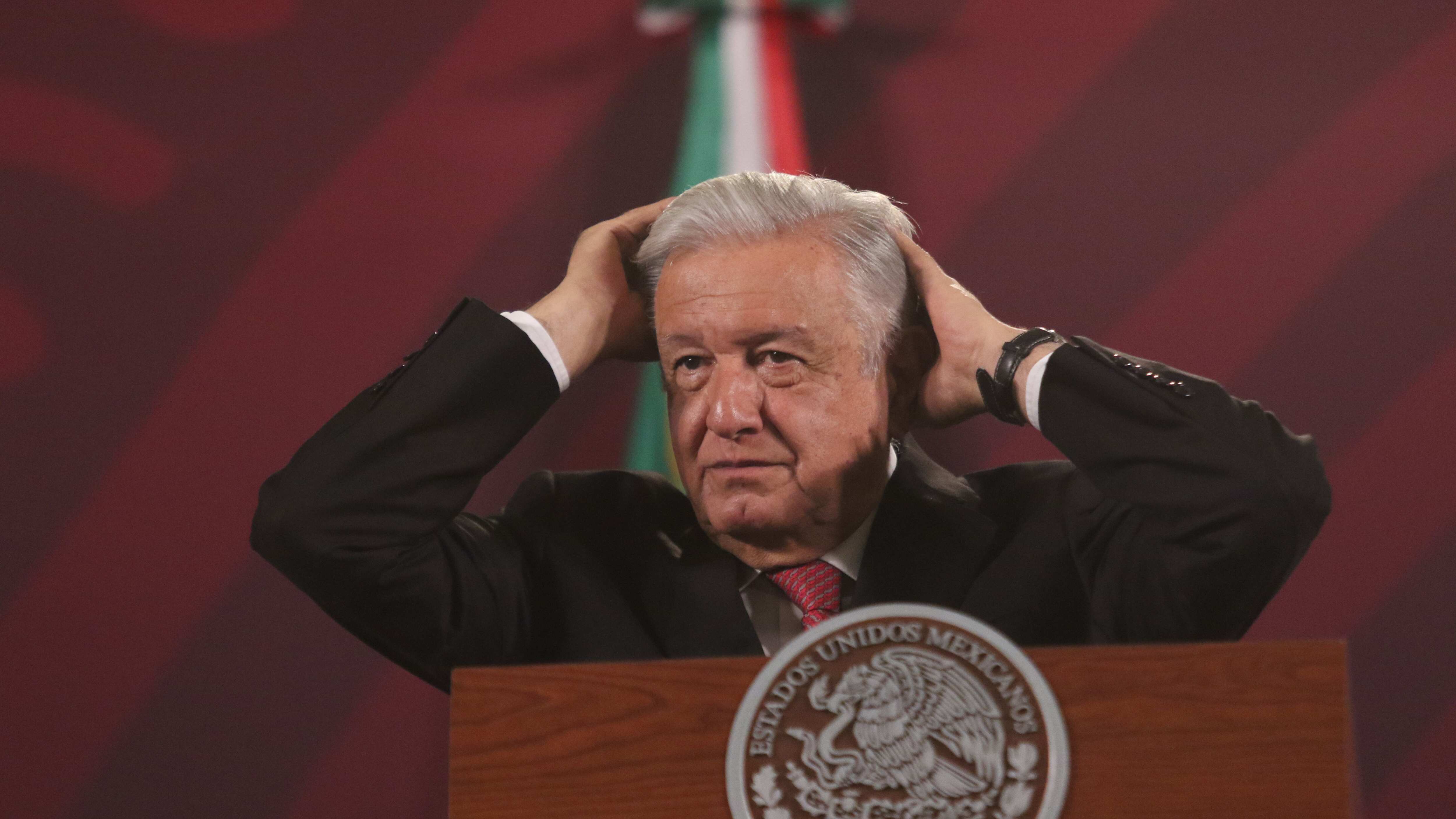 CIUDAD DE MÉXICO, 08MAYO2023.- Andrés Manuel López Obrador, Presidente de México, encabezó su mañanera en la cual hablo sobre los avances del Tren Maya y mango el pésame por el deceso de Conchita Nava.
FOTO: MOISÉS PABLO/CUARTO