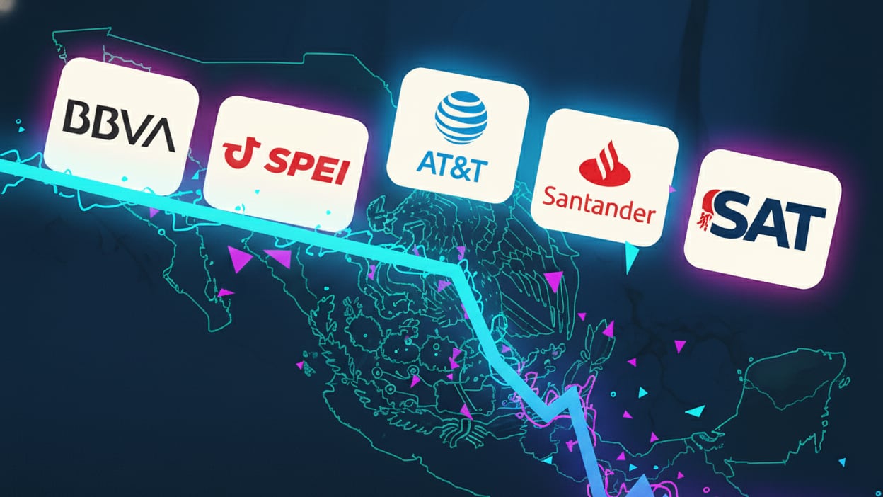 BBVA, Santander, SPEI, AT&T y Movistar son algunos de los servicios más afectados por la falla.