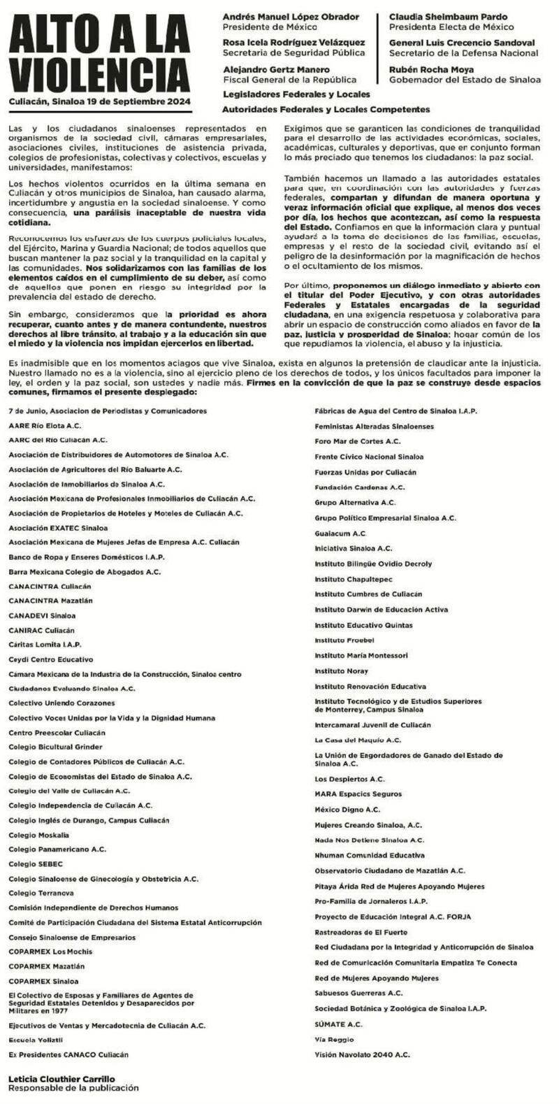 Alto a la violencia en Culiacán