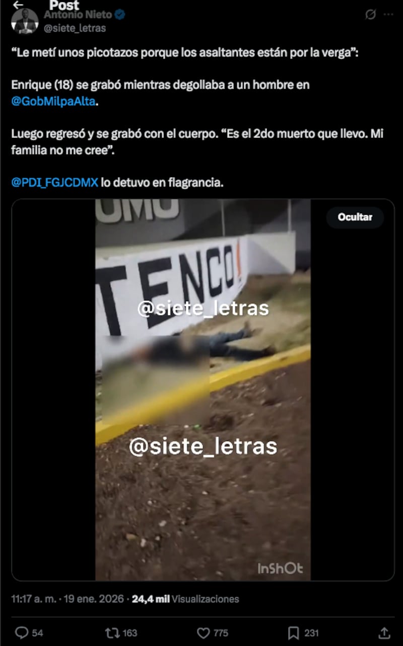 Publicación del periodista Antonio Nieto en X