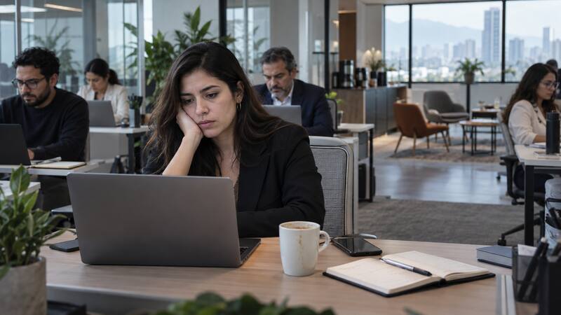 Mujeres y millennials resienten más la caída: ambos grupos perdieron 4.1 puntos porcentuales de felicidad laboral en un año.