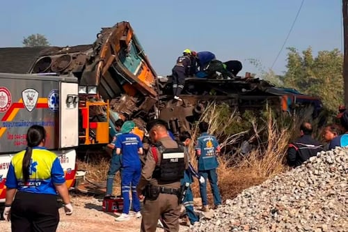 Grúa cae sobre tren, lo descarrila y provoca la muerte de varios pasajeros