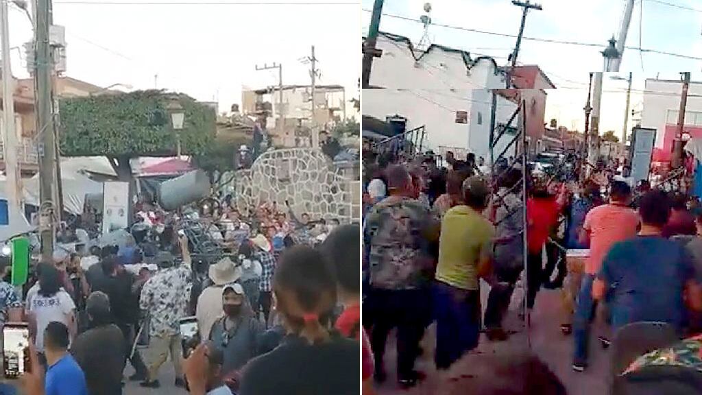 Por medio de redes sociales se compartieron videos de la confrontación donde se aprecia como volaron todo tipo de objetos.