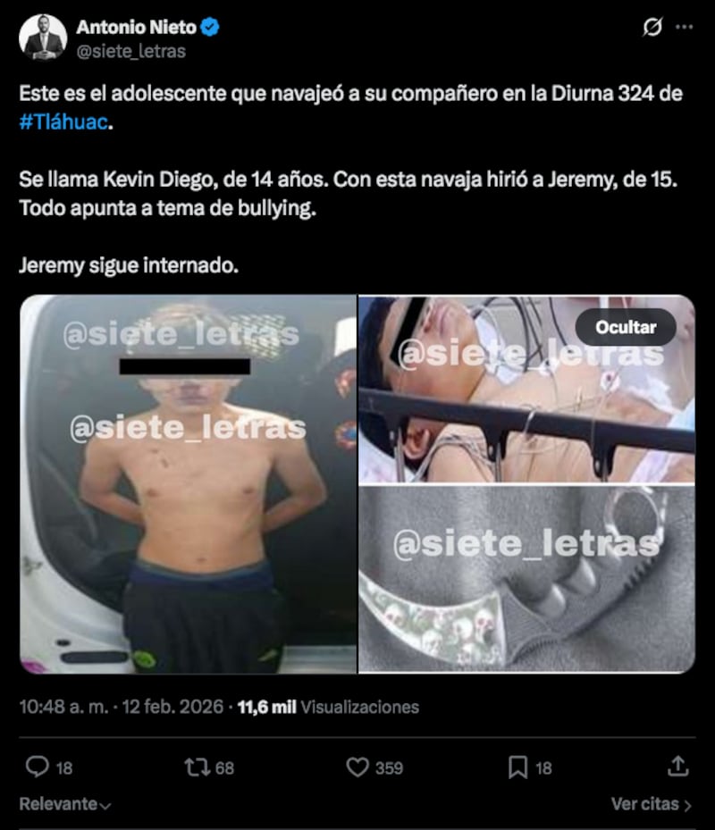 Publicación en X del periodista Antonio Nieto