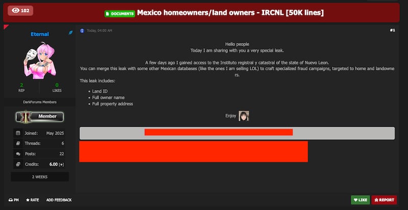 El hacker opera en foros clandestinos y vende bases completas solo a compradores que demuestren fondos.