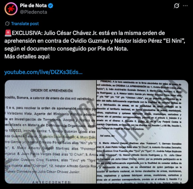 Presunta orden de aprehensión contra JC Chávez Jr.
