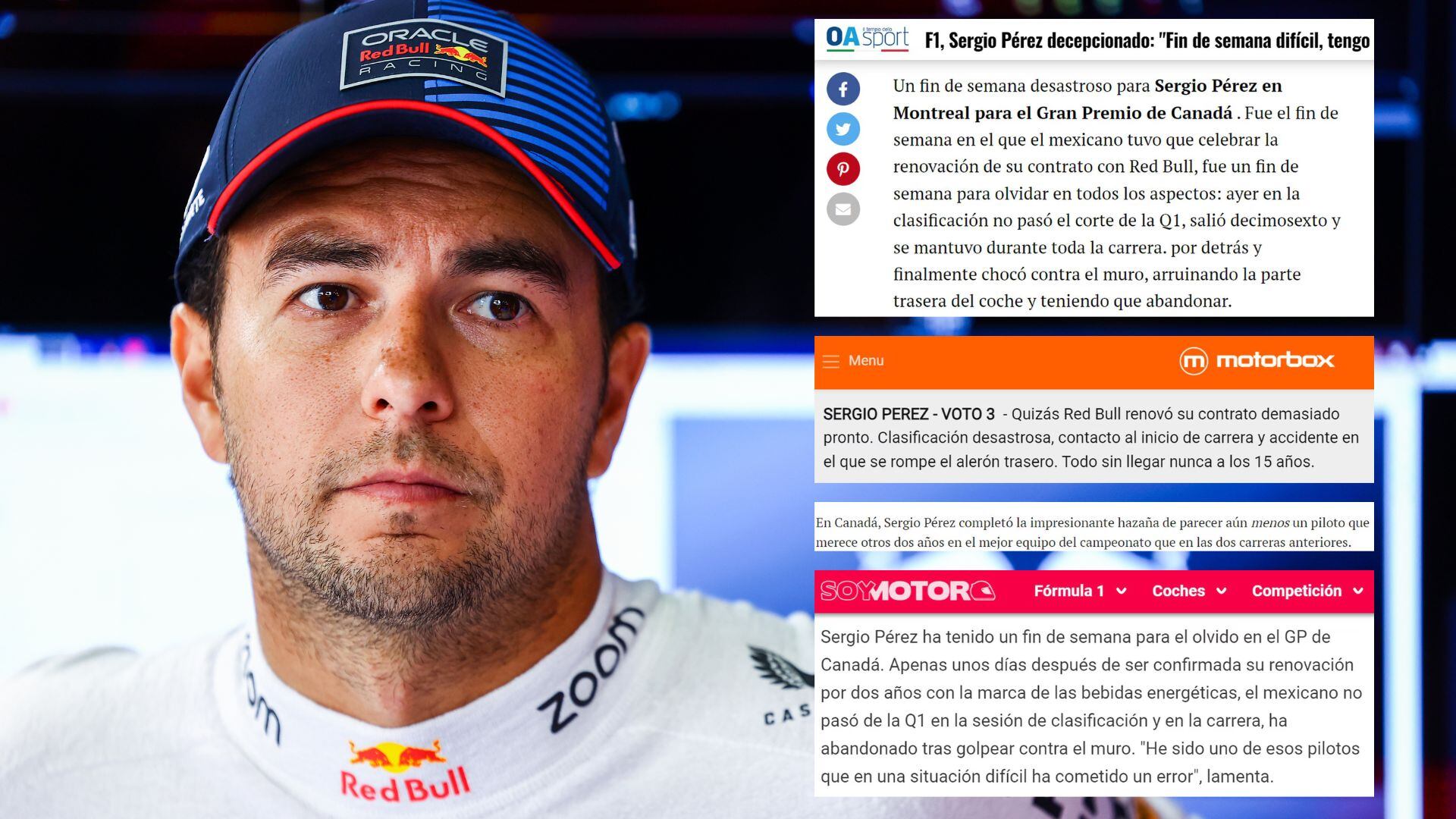 Prensa internacional critíca el desempeño de 'Checo' Pérez tras el GP de Canadá. Imagen: Getty Images (especial).