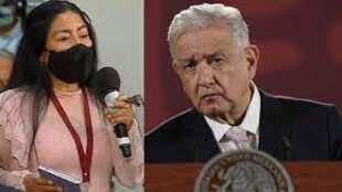 Periodista Reyna Haydee Ramírez durante su intervención en la mañanera de AMLO. Foto: Especial