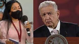 Periodista Reyna Haydee Ramírez durante su intervención en la mañanera de AMLO. Foto: Especial