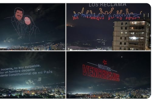 Drones iluminan el cielo de Caracas con mensajes de apoyo a Maduro y Cilia Flores