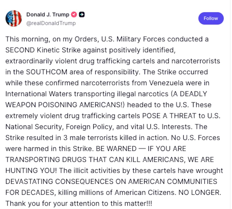“Ya no más muertes por drogas, estamos actuando”, dijo Trump en su comunicado.