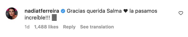 Nadia Ferreira responde a Salma Hayek