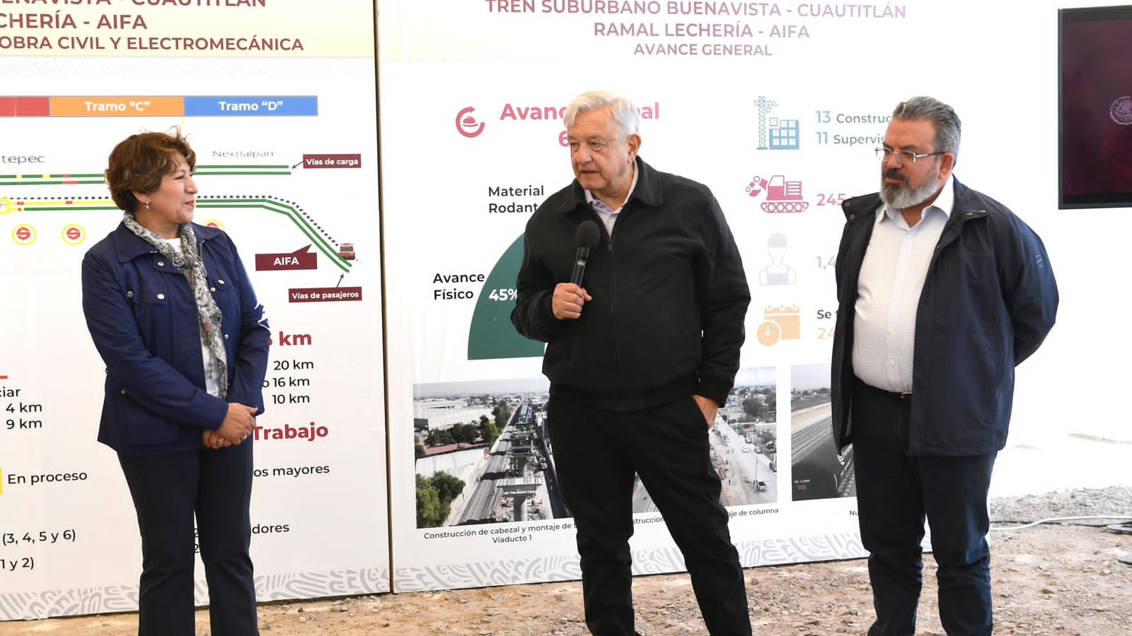 Delfina Gómez y AMLO supervisan ampliación del Suburbano Lechería-AIFA