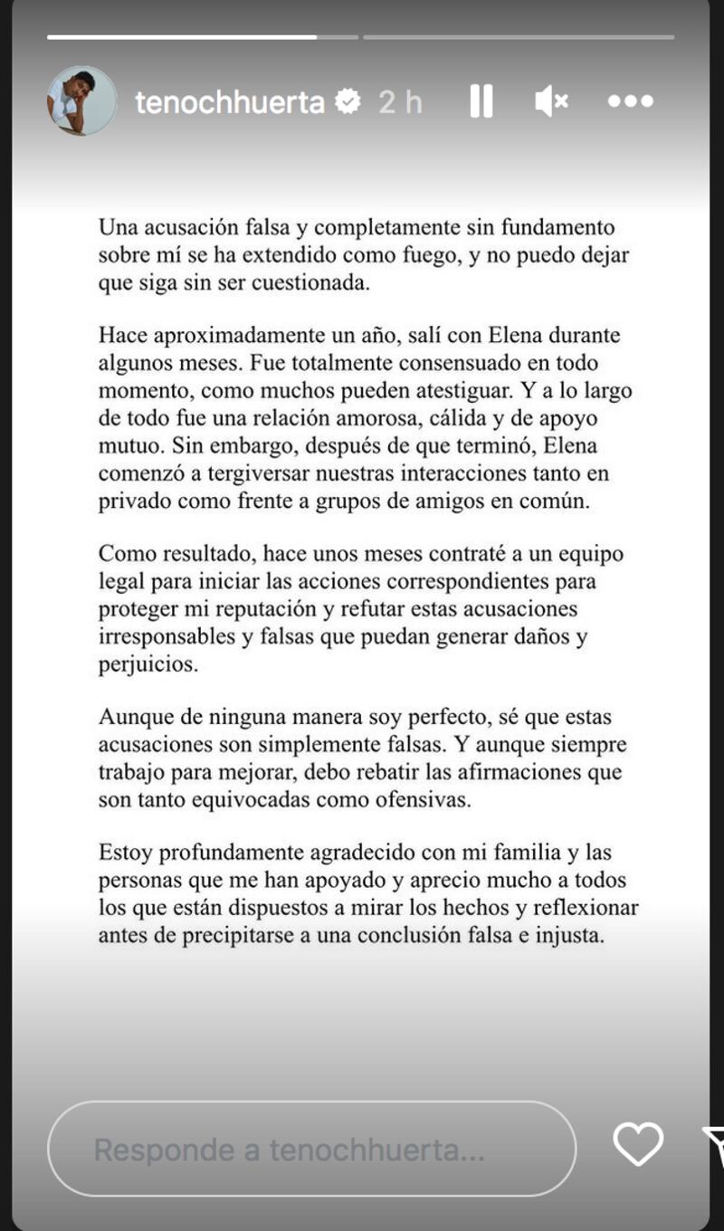Tenoch Huerta niega acusaciones de María Elena Ríos