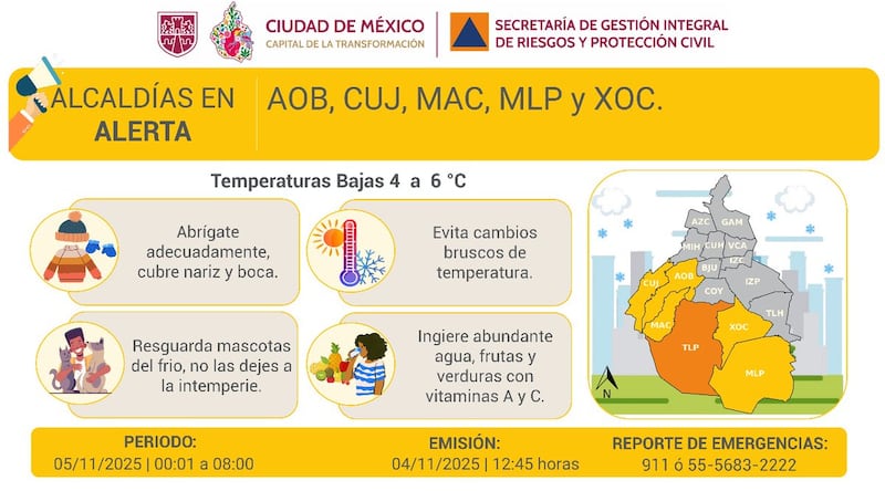 Alerta Amarilla por bajas temperaturas