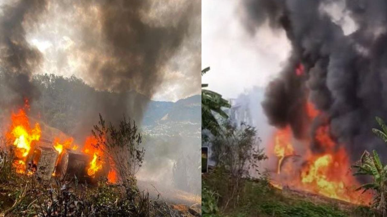Explosión de pipa cargada de chapopote en Chamula