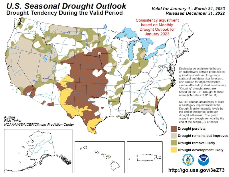El Centro de Predicción Climática de Estados Unidos indica que hay una sequía en desarrollo en el sur de Texas.