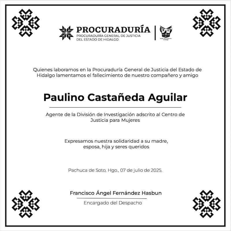 Imagen publicada por la Procuraduría General de Justicia del estado de Hidalgo