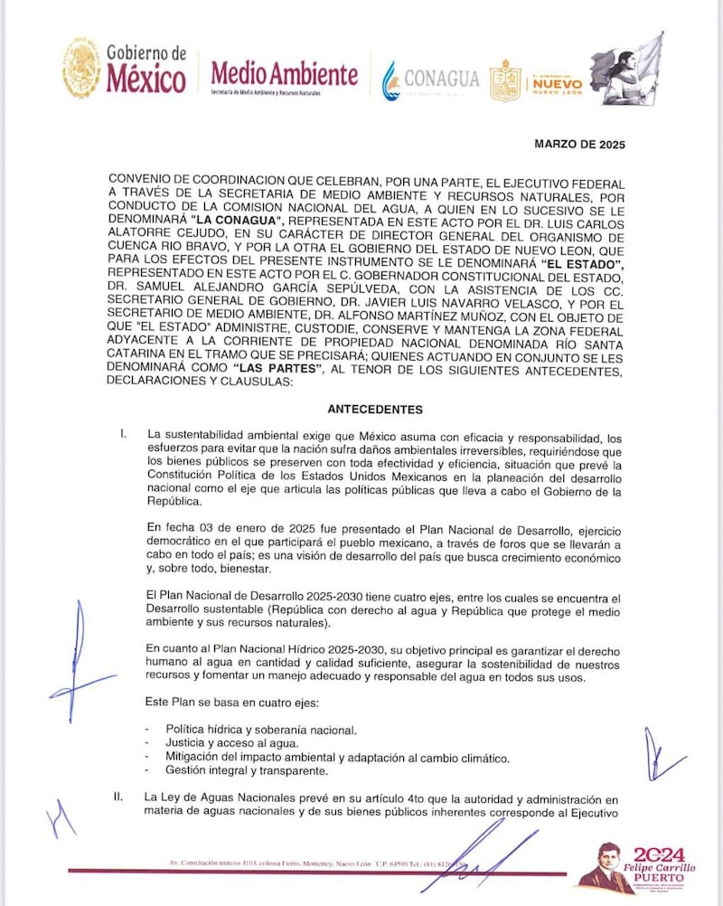 Este es el convenio firmado entre la Conagua y el Gobierno de NL.