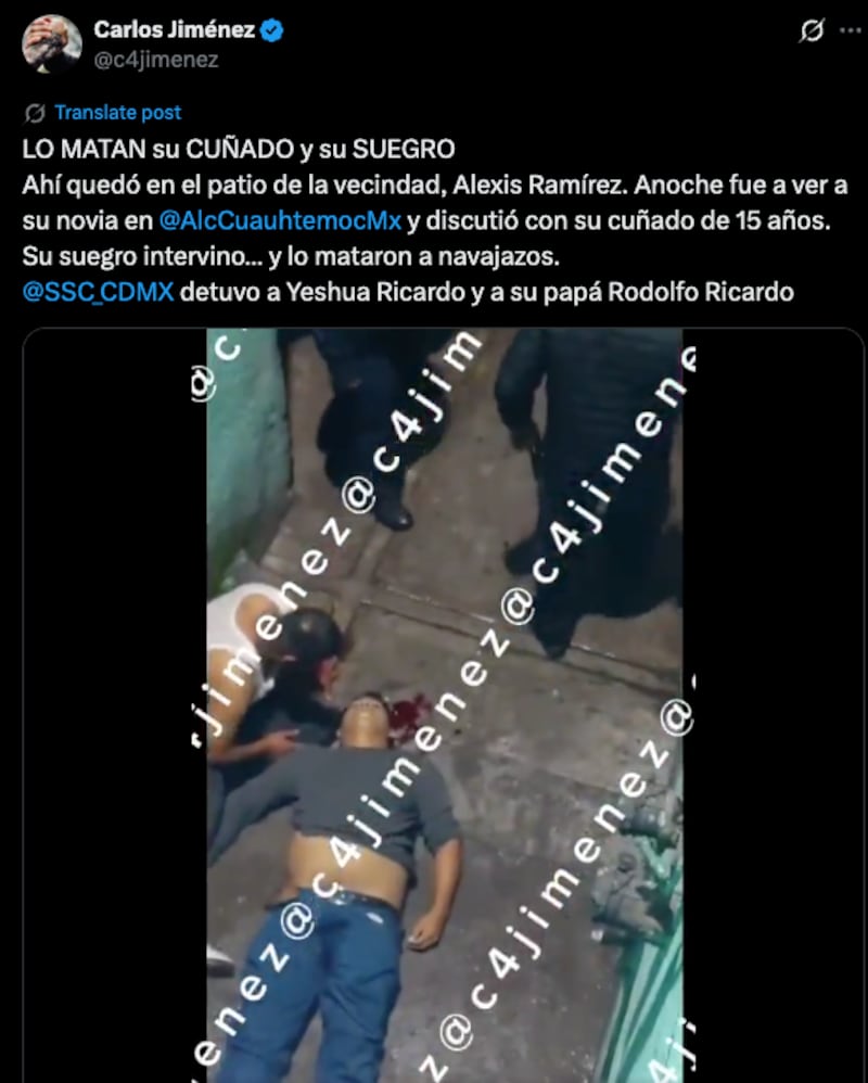Lo asesinan su cuñado, y suegro en la Cuauhtémoc