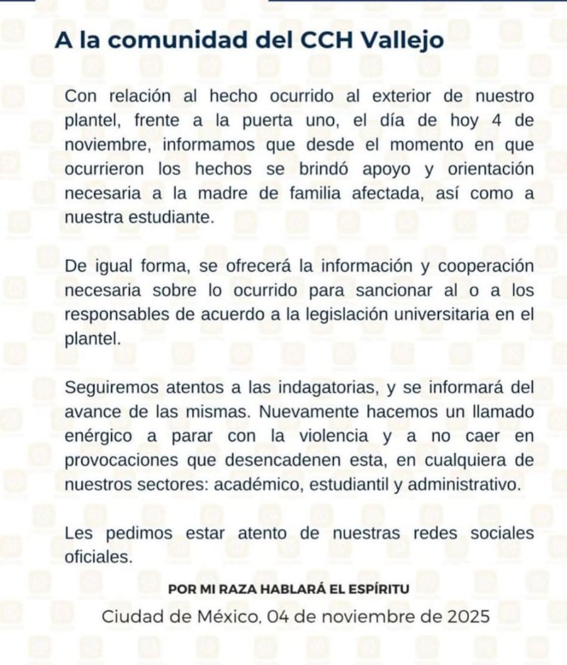 Comunicado del CCH Vallejo