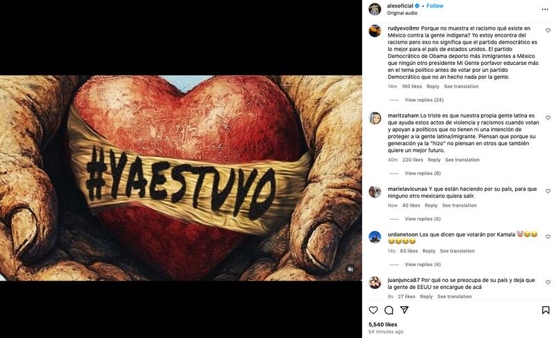 Comentarios de la publicación de Alejandro Fernández en Instagram