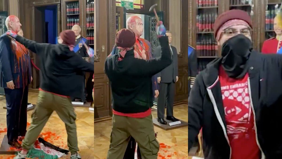 Video Museo de Cera CDMX: Activista propalestino destruye estatua de Benjamín Netanyahu