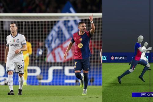 ¡Polémico! Así fue el milimétrico offside que le quitó un gol al Inter ante el Barcelona