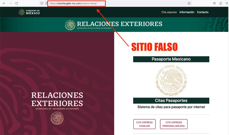 Los sitios falsos suplantan la identidad gráfica del gobierno de México.