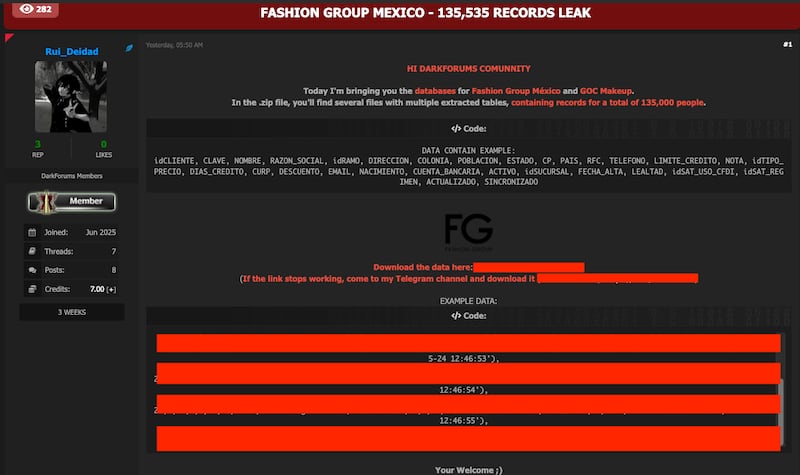 La filtración incluye nombres, teléfonos, direcciones, RFC, CURP y datos bancarios, generando riesgos de fraudes fiscales y suplantación.