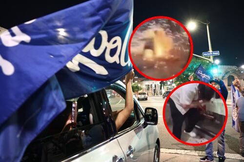 ¡Escalofriante! Aficionado de los Dodgers se vuela la mano en los festejos de la Serie Mundial
