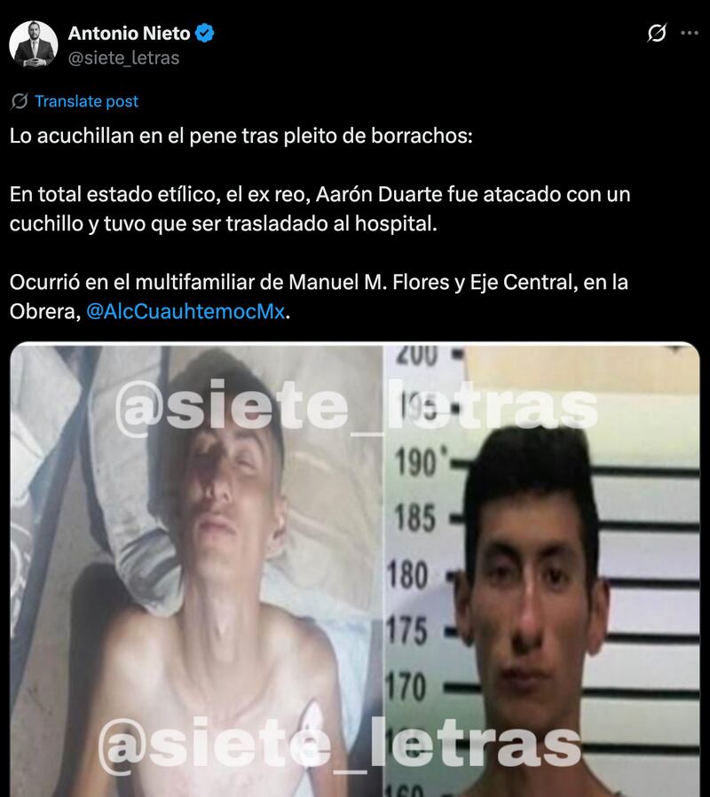 Acuchillan miembro a hombre en borrachera