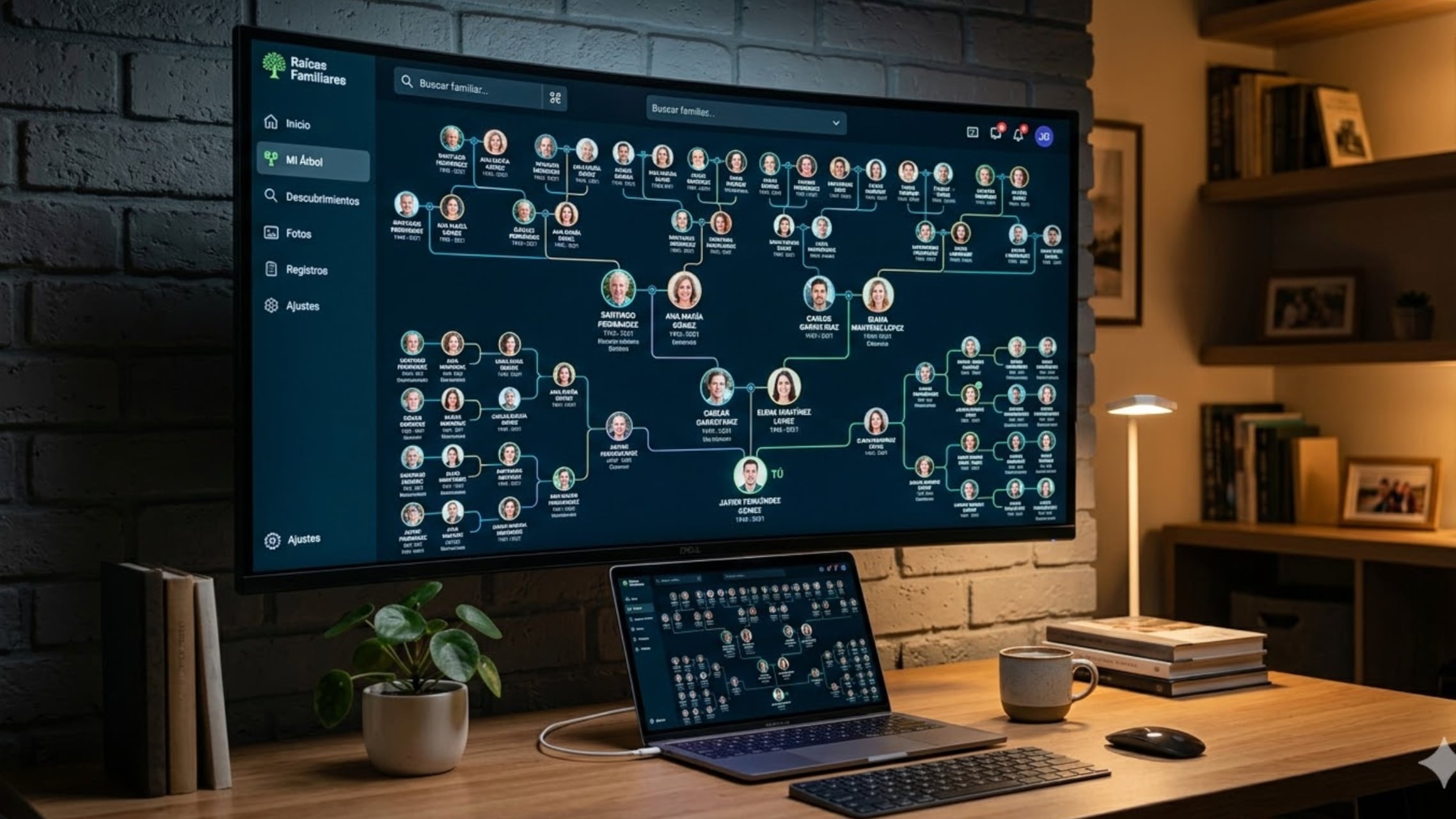 Árbol genealógico digital en pantalla