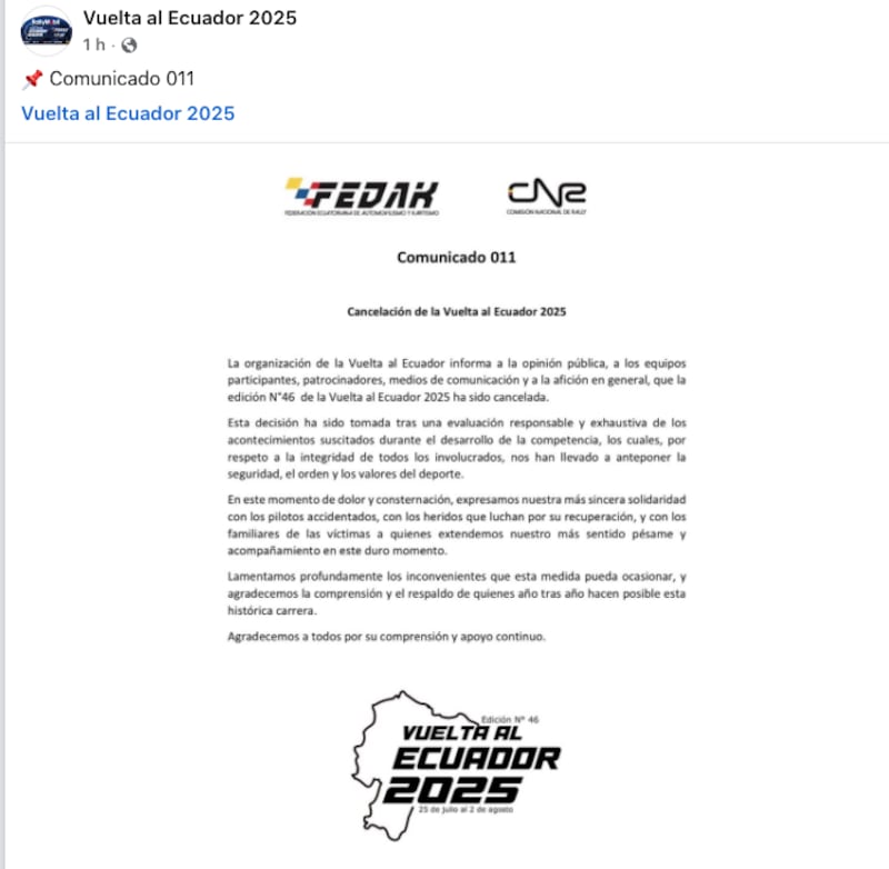 Comunicado Vuelta al Ecuador 2025