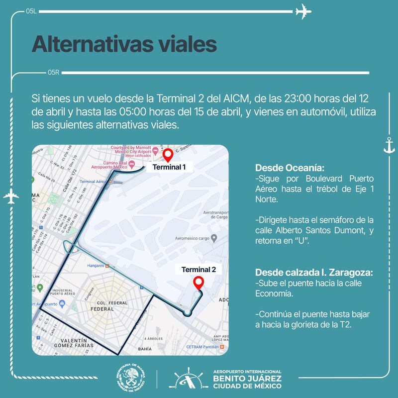 AICM cierra vialidad interna y Aerotrén en abril; alternativas para llegar a T1 y T2