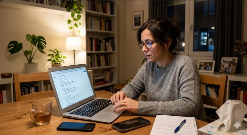 Una mujer consulta en internet información médica antes de acudir con un doctor