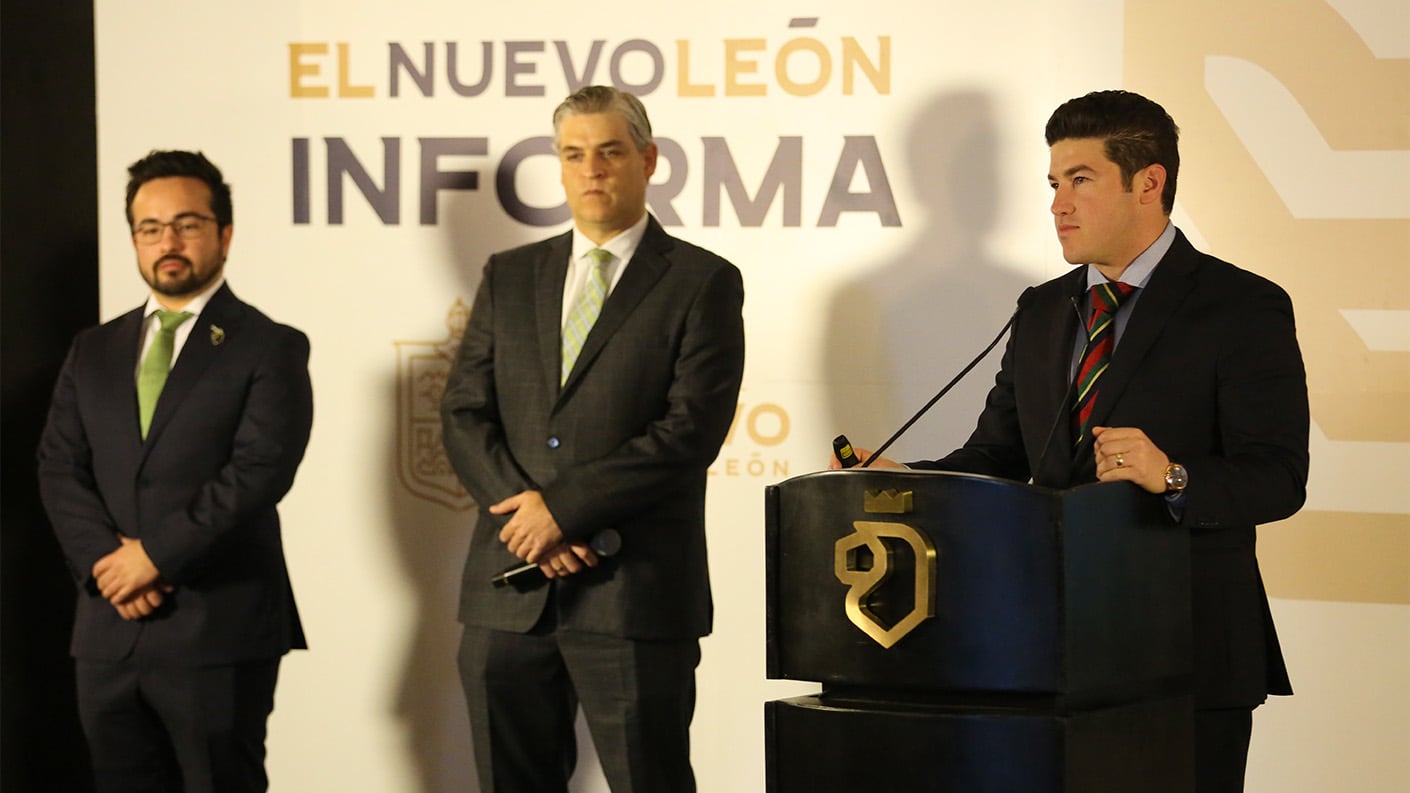 Eduardo Sánchez, director de la Agencia; Iván Rivas, secretario de Economía y Samuel García, gobernador de NL.